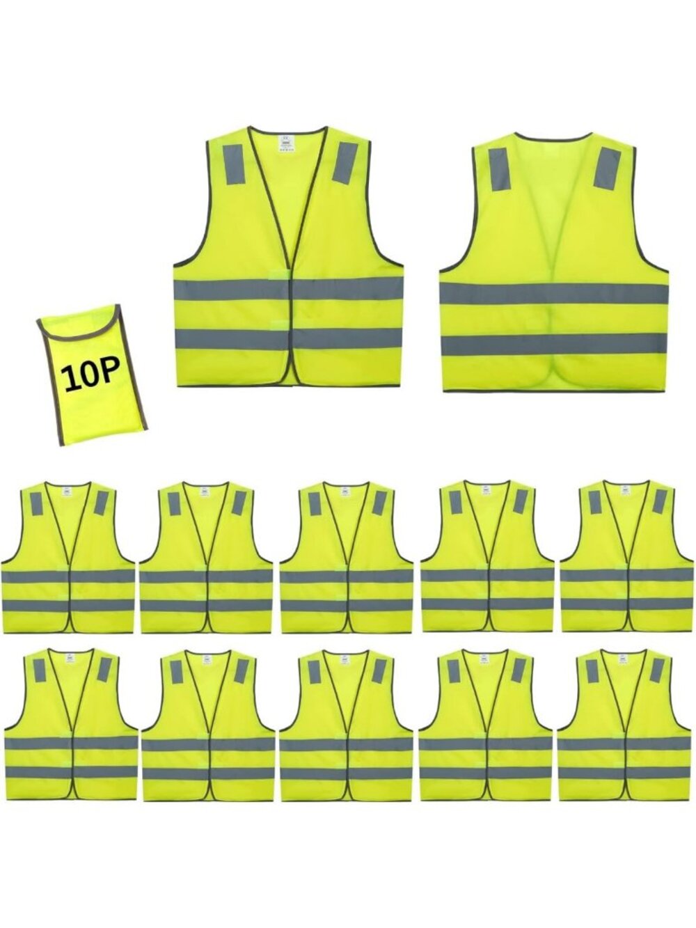 High Visibility Safety Vests 10 Pack - Reflective Mesh Work Vest for Men & Women
